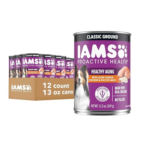 IAMS Proactive Health Senior Wet Dog Food, Classic Ground Dog Wet Food, Slow Cooked Chicken and Rice, 13 oz. Cans (Pack of 12)