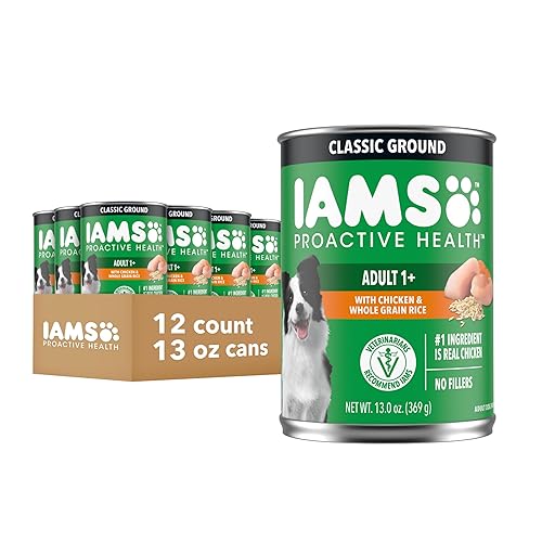 IAMS Proactive Health Wet Dog Food, Adult Wet Dog Food Multipack Ground Dinner, with Chicken & Rice, 13 oz. Cans (Pack of 12)