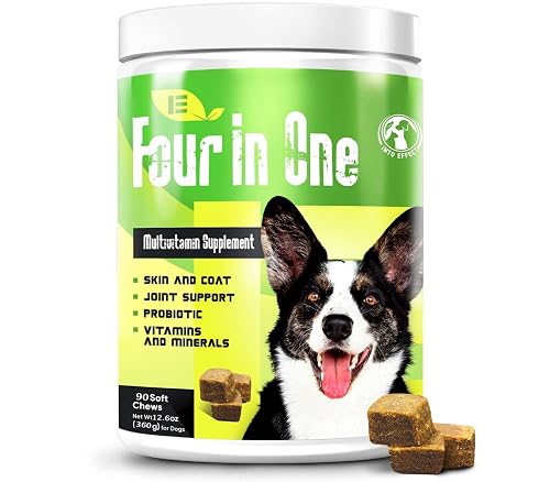 IE 4 in 1 Dog Multivitamins | Joint Support, Immune Health, Skin and Heart Health | Hip Joint Support, Skin Coat, Heart Health, Gut & Immune | 90 Soft Chews