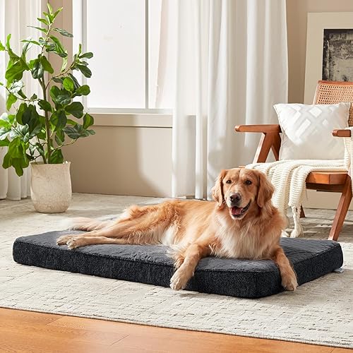 JOEJOY Orthopedic XL Dog Bed for Large Dogs, Waterproof Dog Bed for Crate with Washable Removable Cover, Extra Thick Egg-Crate Memory Foam Pet Beds, Grey, 41"x27"