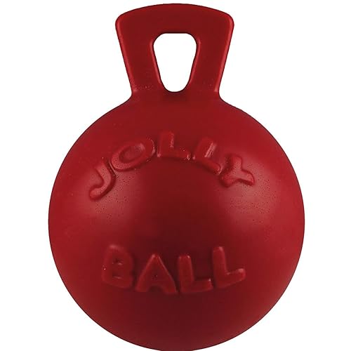 Jolly Pets Tug-n-Toss Heavy Duty Dog Toy Ball with Handle, 8 Inches/Large, Red (408 RD)
