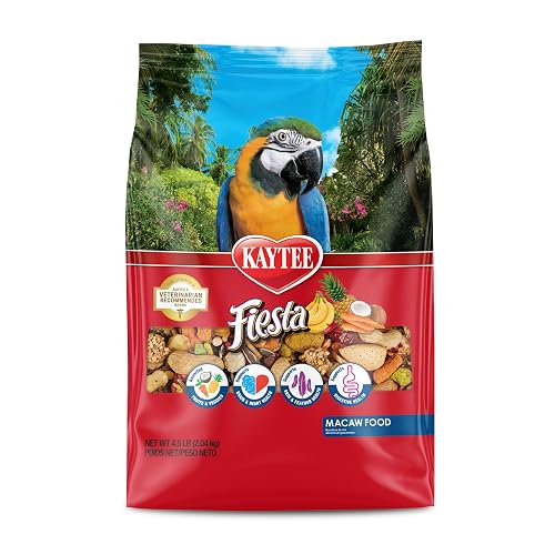 Kaytee Fiesta Macaw Food, Nutritious and Fun Blend, Supports Skin, Feather, Digestion, Brain and Heart Health, 4.5 pounds