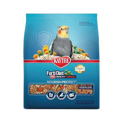 Kaytee Forti-Diet Pro Health+Safflower Nourish+Protect Cockatiel Food, Supports Breeding and Molting, Nutrition Backed by Science, Digestive and Brain Health, 4 pounds
