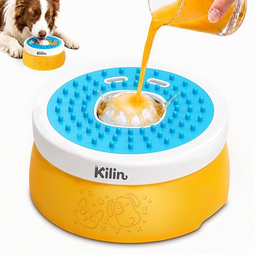KILIN Dog Lick Bowl Slow Feeder - Non-Spill Dog Enrichment Toys, Lick and Roll Bowl 1 Cup/8 FL OZ, for Dogs with Bone Broth, Yogurt and Wet Puppy Treat, Interactive Licking Ball for Dogs with Anxiety
