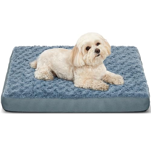 Kimpets Orthopedic Dog Beds for Crate with Removable Washable Cover Egg-Crate Foam Pet Pad Mat with Anti-Slip Bottom,Waterproof Dog Beds Small Sized,20x16 Inch