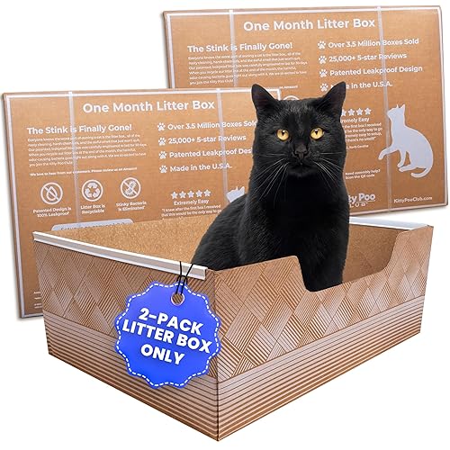 Kitty Poo Club Disposable Cat Litter Box 2-Pack, Patented Leak-Proof Design, 2-Months Odor Control, Made in USA, Perfect for Travel & Multi-Cat Homes