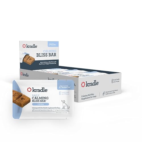 Kradle Bliss Bars for Dogs - Peanut Butter Flavored Calming - GABA L-Theanine - On The Go Packaging - Supports a Calm Demeanor - 12 Bars