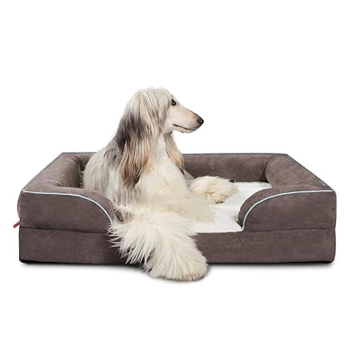 Laifug Large Orthopedic Premium Memory Foam Dog Bed, Dog Sofa with Washable and Removable Suede Cover, Waterproof Liner and Non-Slip Bottom Grey, Large(40''x32''x9'')