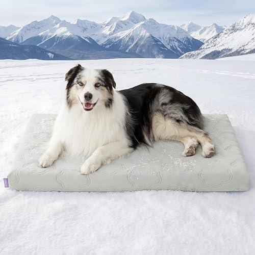 LE SURE Cooling Dog Bed, XL Q-Max>0.5 Cooling Mat with Removable Washable Cover, Breathable Orthopedic Egg Crate Foam Non-Slip Summer Pad for Extra Large Active/Senior/Long-Haired Pets, 41x27 Inch