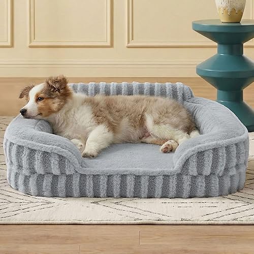 LE SURE Cute Dog Bed Medium Size Dog, Orthopedic Waterproof Medium Pet Beds with Sides, High Back Non-Slip Bottom and Egg-Crate Foam Pet Couch Sofa with Washable Removable Cover, Grey
