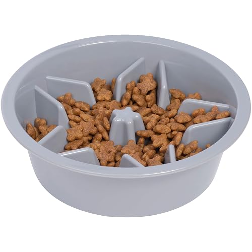 Leash Boss Slow Feeder Dog Bowls (1.5 Cup) Puzzle Dog Food Bowl with Feeder Holes, Fits into Elevated Pet Feeders, Slow Eating for Large, Medium & Small Sized Breeds - Gray