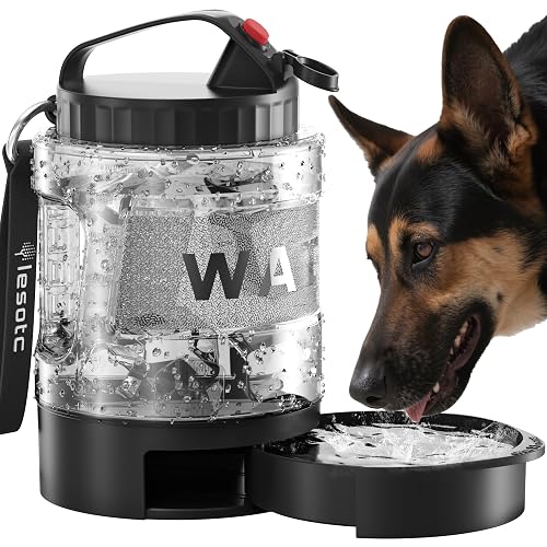 lesotc Portable Dog Water Bowl Dispenser - 77oz Travel Water Bottle with Pop-Out Drinking Bowl, No-Spill Design for Camping, Hiking & Car Rides - Keep Your Dog Hydrated Anywhere, Black