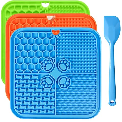 Lick Mat for Dogs, Dog Lick Mat with Suction Cups Dog Food Mats and Slow Feeder Cat Bowl for Dogs Anxiety Relief Cats Enrichment Toys for Pet Bathing Station and Cat Grooming3Pack (Blue&Orange&Green)