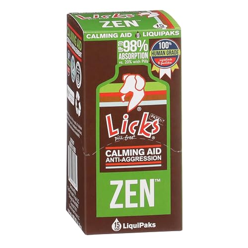 Licks Zen Calming Aid - Calm Behavior & Stress Support for Dogs & Cats - L-Theanine, Chamomile, Ashwagandha & Tryptophan - Pill-Free Gel Packets - Chicken Flavor - 15 Packets
