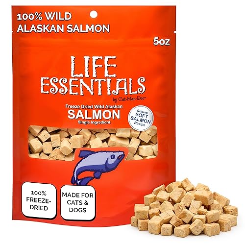 Life Essentials by Cat-Man-Doo | Salmon - 5oz. Bag | Freeze Dried Salmon Cat & Dog Treats | Healthy, Single Ingredient, Training Treats, High Protein
