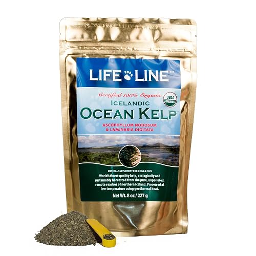 Life Line Organic Ocean Kelp Powder for Cats, Dogs, Livestock, and Horses – Natural Iodine Supplement for Healthy Skin, Coat, and Teeth – Reduces Plaque & Increases Metabolism - 8 oz