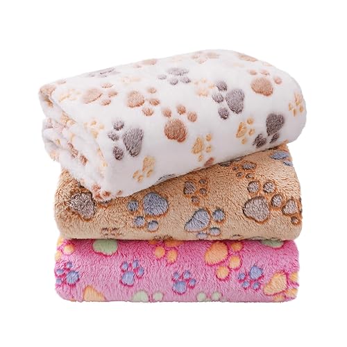 LINENLUX 1 Pack 3 Blankets Super Soft Fluffy Premium Fleece Dog Blankets for Puppy Cat Pet Blanket Flannel Throw Warm Sleep Dog Paw-3pcs 23x16 inch