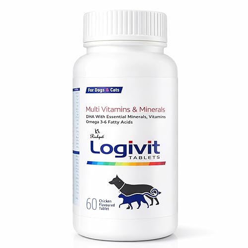 Logivit Dog Multivitamin Tablets (60-Tablets), Daily Health Supplement for Dogs & Cats with Vitamins, Minerals and Omega 3โ6, Chicken Flavour
