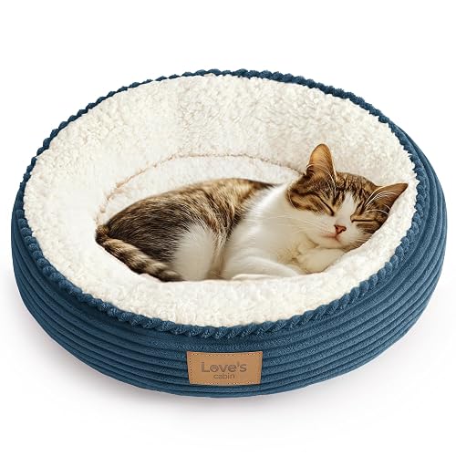 Love's cabin Round Donut Cat and Dog Cushion Bed, 20in Pet Bed for Cats or Small Dogs, Anti-Slip & Water-Resistant Bottom, Super Soft Durable Fabric Pet beds, Washable Luxury Bed Dusty Blue