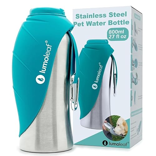 LumoLeaf Portable Dog Water Bottle 27 OZ, Stainless Steel Pet Travel Water Bottle Dispenser for Walking, Hiking and Outdoor, Portable Water Bowl for Large Dogs (Blue)