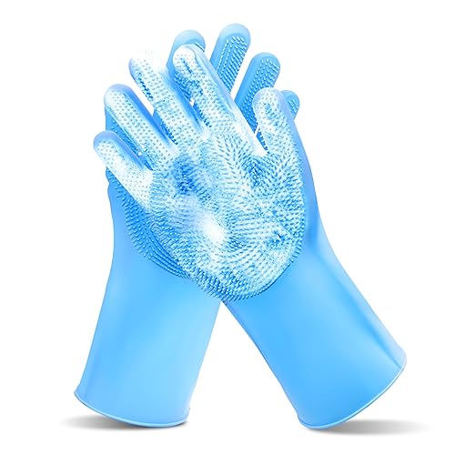 Maiiu Pet Grooming Gloves—Dog Washing Gloves with High-Density Teeth, Dog Bath Scrubber with Enhanced Five Finger Design, Silicone Gloves for Dogs and Cats Bathing, Massage (Blue)