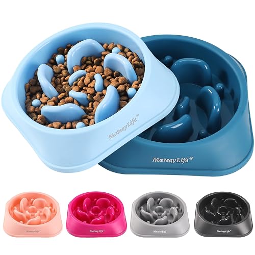 MateeyLife Slow Feeder Dog Bowls 2PCS, Anti-Choking Puzzle Dog Food Bowls, Anti-Slip Interactive Feeding Slow Down Eating, Bloat Stop Maze Dishes for Medium Large Breeds Purple&DarkBlue