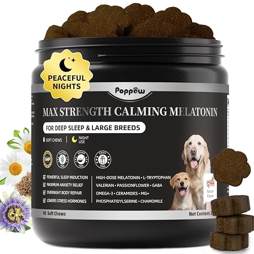 Melatonin for Dogs - Advanced Dog Calming Chews for Restful Sleep & Emotional Support, Calming Treats for Dogs Relaxation, Stress Anxiety Support - Separation, Thunder, Fireworks, Bacon Flavor, 90Ct