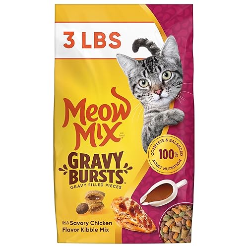 Meow Mix Gravy Bursts, Savory Chicken Flavor Mix, Gravy Filled Dry Cat Food, 3 lb. Bag