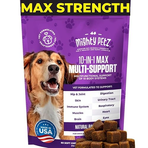 Mighty Petz MAX Dog Multivitamin - Senior & Adult Dog Vitamins 10 in 1 Complete Support for Joints, Immunity, Mobility, Gut, Energy, Skin Health, Pet Multivitamin Daily Chewable Supplement