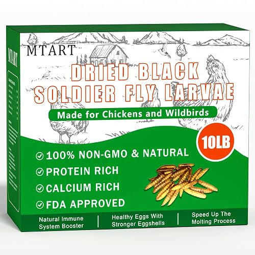 MTART 10LB Dried Black Soldier Fly Larvae Treat for Chicken, 100% Natural Non-GMO More Calcium Than Dried Mealworms High Protein Chicken Feed for Birds, Ducks, Layer Hens