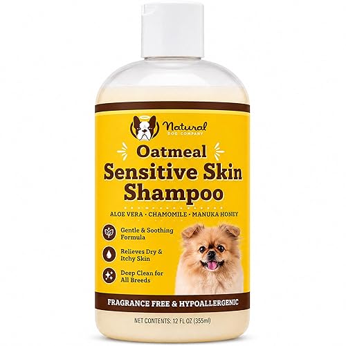 Natural Dog Company Sensitive Skin Dog Shampoo – Hypoallergenic Oatmeal Anti Itch Shampoo for Dogs, Gentle Puppy & Dog Wash with Aloe Vera, Manuka Honey & Chamomile, Odor Control, 12 oz