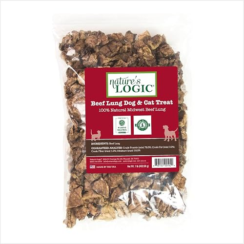 NATURE'S LOGIC Beef Lung Dog & Cat Treats - 100% Natural Midwest USDA Beef Source - Roasted Treats for Dogs and Cats - No Synthetics - 78% Protein - Beef Lung Treat, 1lb