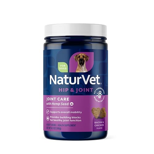 NaturVet Hemp Joint Health, Joint Care Support Supplement for Dogs, Soft Chews, 60ct Made in THE USA