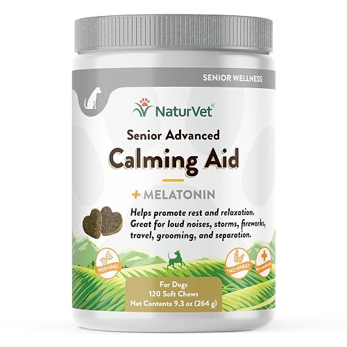 NaturVet Quiet Moments Calming Aid Dog Supplement, Helps Promote Relaxation, Reduce Stress, Storm Anxiety, Motion Sickness for Senior Dogs – 120-Ct. Soft Chews