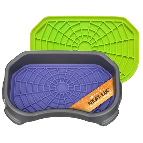 Neater Pets Neat-LIK Dog Lick Mat w/Mess-Proof Tray, Lick Mat for Dogs, Cats, Puppy, Reduces Anxiety & Boredom, Peanut Butter Slow Feeder, Interactive Treat Licking Pad (Purple & Green/Gunmetal)