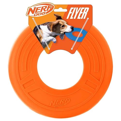 Nerf Dog Atomic Flyer Outdoor Dog Toy, 10 Inch Flying Disc Dog Fetch Toy, Rubber Dog Toy for Medium Dogs and Large Dogs, Orange
