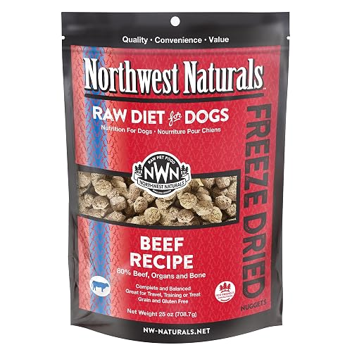 Northwest Naturals Freeze-Dried Beef Dog Food - Bite-Sized Nuggets - Grain-Free, High-Protein, Raw Diet, Human-Grade Ingredients, All Natural, Premium Quality, Healthy & Nutritious - 12 Oz