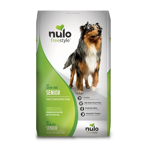 Nulo Senior Grain Free Dog Food with Glucosamine and Chondroitin (Trout and Sweet Potato Recipe, 24lb Bag)
