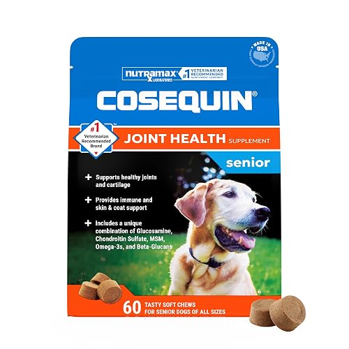 Nutramax Cosequin for Senior Dogs Joint Health Supplement, Contains Glucosamine for Dogs, Chondroitin, MSM, Omega-3s and Beta-Glucan, Supports Joint, Skin and Coat, Immune Health, Soft Chews, 60 Count