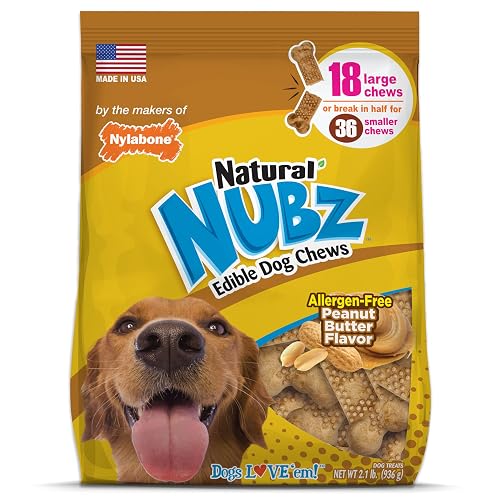 Nylabone Nubz Natural Dog Chew Treats for Large Dogs, Long Lasting Dog Chew Bones Made in the USA, Chicken Flavor Breath Freshener Dental Chews, Large Dog Bones for Dogs Over 30 lbs. (18 Count)