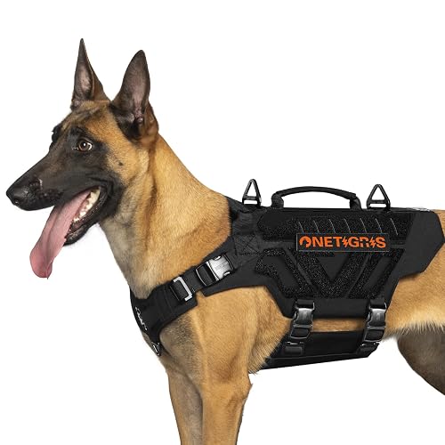 OneTigris X-Armor Tactical Dog Harness MOLLE Vest with Metal Buckles, No-Pull No-Escape No-Slippage Design for Medium, Large & Size XL Dogs -Black M