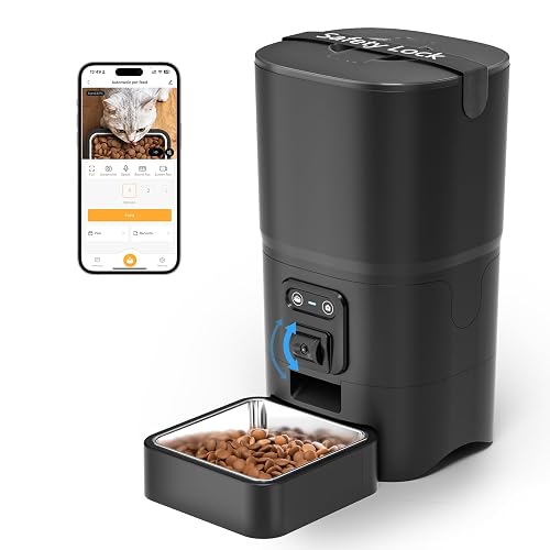 PAPIFEED Automatic Cat Feeder with Camera, 6L Cat Food Dispenser with App, 2.4G WiFi Timed Cat Feeder for Dry Food, 2-Way Audio, Smart Pet Feeder for Small Dog, 10 Meals/Day, 12 Portions/Meal