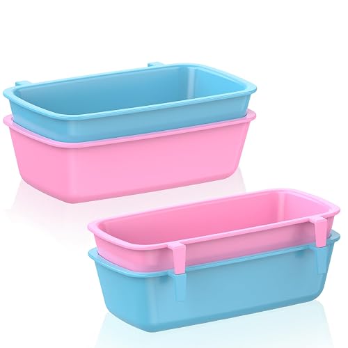 Pawfly 4 Pcs Cage Cups Hanging Plastic Bird Cage Feeders with Hooks 10 oz Rabbit Feeders for Cages Rabbit Food Bowls Waterers Bunny Cage Feeding Dishes for Small Pets Parrots Hamsters Guinea Pigs