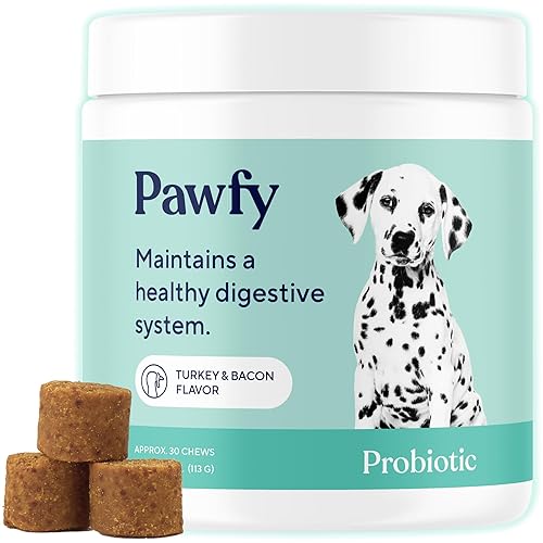 Pawfy Probiotics for Dogs | Supports Digestive Health, Diarrhea for Small, Large Dogs | Improves Gut Health | Anti Yeast Supplements | Skin Health Seasonal Allergies Support - 30 Chews (Bacon)