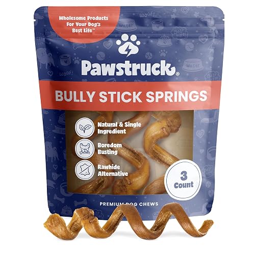 Pawstruck All-Natural 6" Bully Stick Springs for Dogs - Fun, Challenging, Rawhide-Free, 100% Beef, Single Ingredient Chew Bones - Fully Digestible, Low Odor - 3 Pack - Packaging May Vary