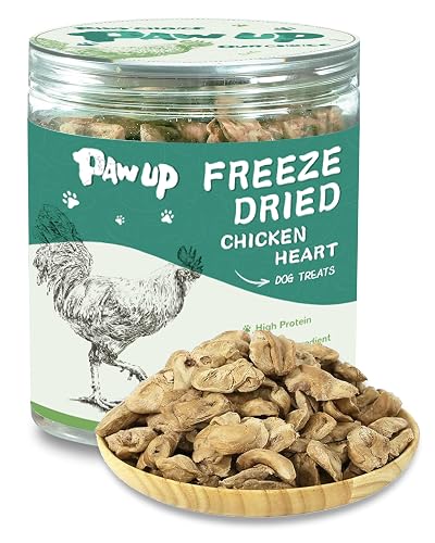 PAWUP Freeze Dried Chicken Hearts Dog Treats, Single Ingredient Chicken Heart for Dogs, Natural Taurine for Heart Health, High Protein Dog Training Treats, 3.2 oz