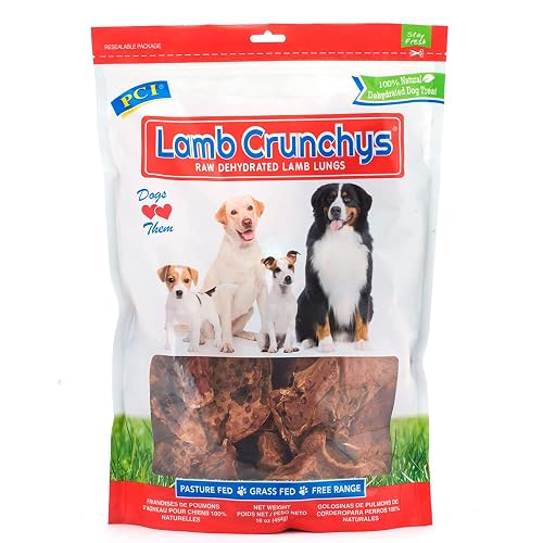 PCI Pet Center Inc. Lamb Crunchys Raw Dehydrated Lamb Lungs Dog Treats, 16 Ounce Pack, LAM-016MC