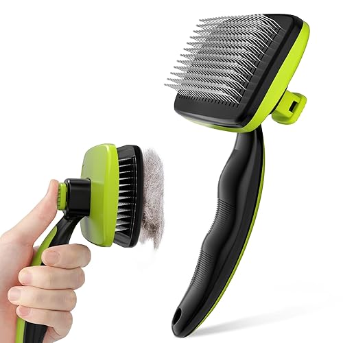 Pecute Skin Friendly Self-Cleaning Slicker Brush for Dog & Cat Shedding Season, Lightweight Undercoat Hair Removal Dog Brush Cat Brush for White-Coated, Short & Double-Coated Puppies, Kittens