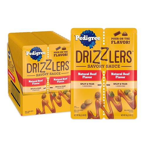 Pedigree Drizzlers for Dogs, Wet Dog Food Gravy Savory Sauce, Natural Beef Flavor, 60g Dual-Serving Pouch (22 Count, 44 Servings Total)