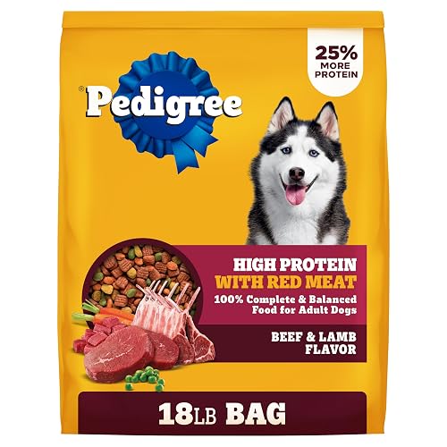 Pedigree Dry Dog Food for Adult Dogs, High Protein, Beef and Lamb Flavor, 18 lb. Bag